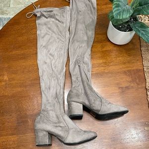Taupe Over The Knee Suede Boots